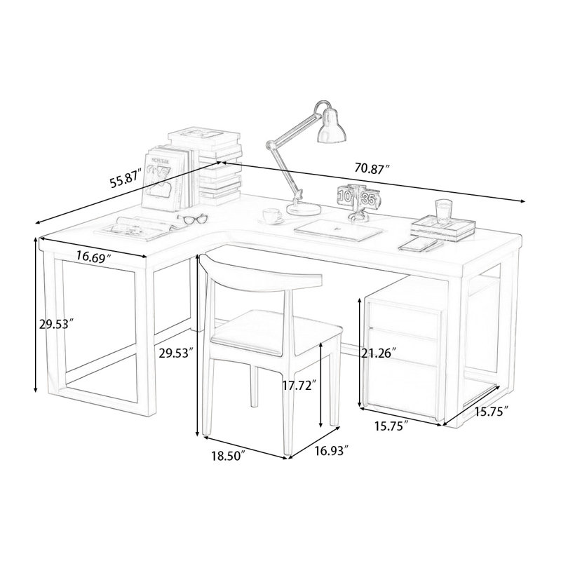 Latitude Run® Karha 3 Piece Solid Wood LShaped Desk And Chair Set